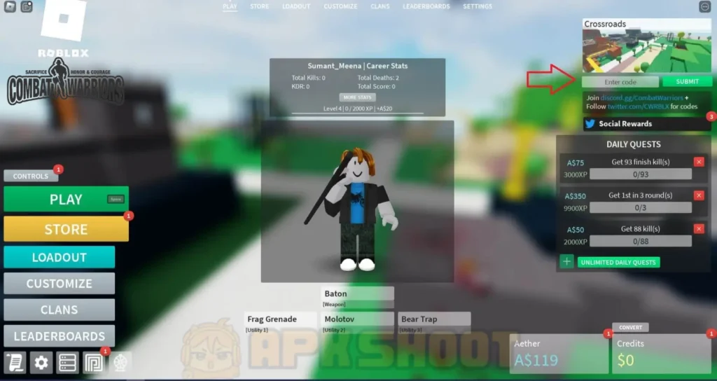 roblox combat warriors game play with character