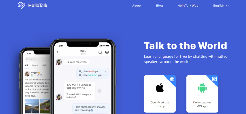 HelloTalk signup page